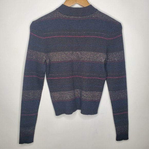 House Of Harlow 1960 Womens Metallic Ribbed Shimmer Sweater Size S Crop Pullover - Picture 2 of 9